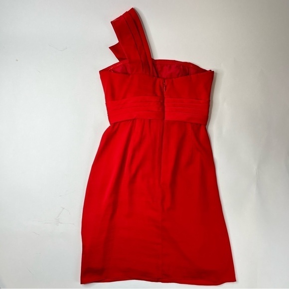 Bcbgmaxazria Palais Red Bow Pleated One Shoulder Sexy Silky Crepe Mini Dress - Picture 4 of 15